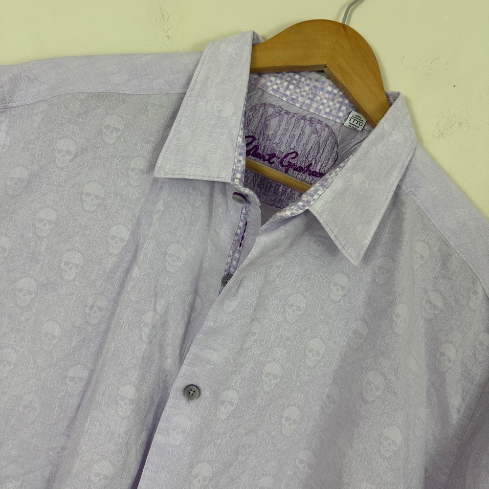 Robert Graham Shirt Purple Skull Graphic Linen Classic Fit Button Up Mens 3XL